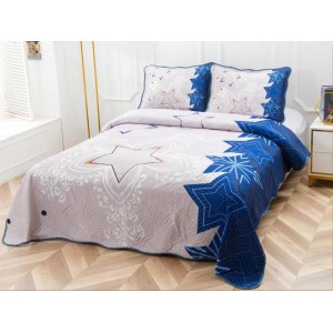 Cuvertura pat dublu, din bumbac tip finet, Identica cu Poza, 3 PIESE, Albastru, stelute