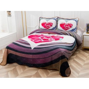 Cuvertura pat dublu, din bumbac tip finet, Identica cu Poza, 3 PIESE, Roz, inimioare