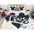 Cuvertura pat dublu, din bumbac tip finet, Identica cu Poza, 3 PIESE, Alb, Mickey&Minnie Mouse, inimioare [19]