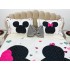 Cuvertura pat dublu, din bumbac tip finet, Identica cu Poza, 3 PIESE, Alb, Mickey&Minnie Mouse, inimioare [18]