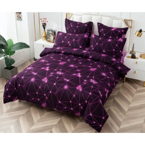 Lenjerie pat dublu, BUMBAC FINET, 6 piese, CU ELASTIC, Mov-Violet, abstract