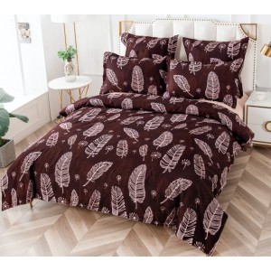 Lenjerie pat dublu, BUMBAC FINET, 6 piese, CU ELASTIC, Visiniu-Bej, pene