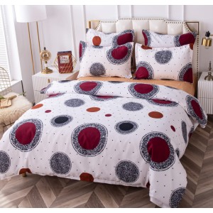 Lenjerie pat dublu, BUMBAC FINET, 6 piese, CU ELASTIC, Alb-Multicolor, cercuri, buline