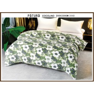 Patura pufoasa cocolino 200x230cm, 220gr, Verde, flori