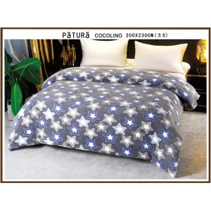 Patura pufoasa cocolino 200x230cm, 220gr, Gri-Albastru, stelute