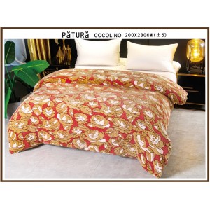 Patura pufoasa cocolino 200x230cm, 220gr, Rosu-Bej, trandafiri
