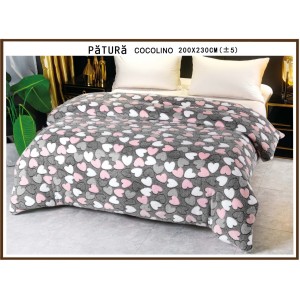 Patura pufoasa cocolino 200x230cm, 220gr, Gri-Roz, inimioare