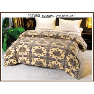 Patura pufoasa cocolino 200x230cm, 220gr, Gri-Bej, flori
