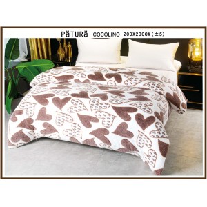 Patura pufoasa cocolino 200x230cm, 220gr, Crem-Maro, inimioare