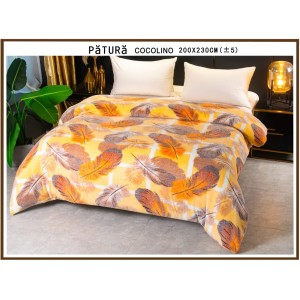 Patura pufoasa cocolino 200x230cm, 220gr, Gri-Portocaliu, pene