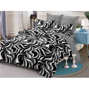 Lenjerie pat dublu,  FINET, 6 piese, Alb-Gri-Negru, mozaic