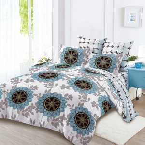 Lenjerie Pat Dublu, FINET, 6 piese, Gri, Bleu, Model Clasic