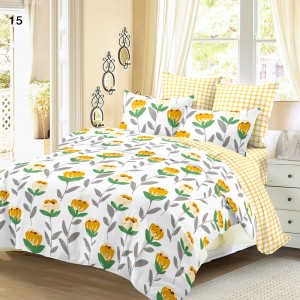 Lenjerie Pat Dublu, FINET, 6 piese, Alb, Galben, Flori Lenjerie Pat Dublu, FINET, 6 piese, Alb, Galben, Flori