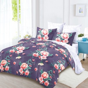 Lenjerie Pat Dublu, FINET, 6 piese, Mov, Flori