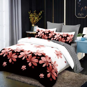 Lenjerie Pat Dublu, FINET, 6 piese, Alb, Negru, Frunze