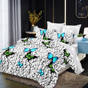 Lenjerie Pat Dublu, FINET, 6 piese, Gri, Fluturi pe Pietre Lenjerie Pat Dublu, FINET, 6 piese, Gri, Fluturi pe Pietre