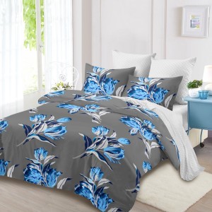 Lenjerie Pat Dublu, FINET, 6 piese, Gri, Albastru, Flori