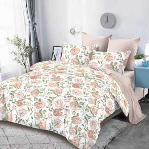 Lenjerie Pat Dublu, FINET, 6 piese, Alb, Roz, Trandafiri