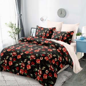 Lenjerie Pat Dublu, FINET, 6 piese, Negru, Roșu, Bej, Flori Lenjerie Pat Dublu, FINET, 6 piese, Negru, Roșu, Bej, Flori