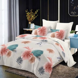 Lenjerie Pat Dublu, FINET, 6 piese, Grej, Frunze Colorate