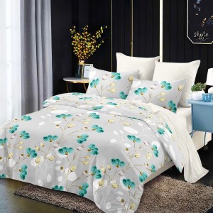 Lenjerie Pat Dublu, FINET, 6 piese, Gri, Flori Turquoise