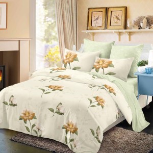 Lenjerie Pat Dublu, FINET, 6 piese, Crem, Verzui, Flori