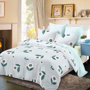 Lenjerie Pat Dublu, FINET, 6 piese, Gri, Bleu, Flori