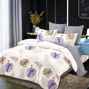 Lenjerie Pat Dublu, FINET, 6 piese, Crem, Gri, Frunze