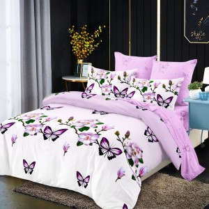 Lenjerie Pat Dublu, FINET, 6 piese, Alb, Lila, Degrade, Flori, Fluturi Lenjerie Pat Dublu, FINET, 6 piese, Alb, Lila, Degrade, Flori, Fluturi