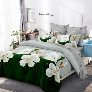 Lenjerie Pat Dublu, FINET, 6 piese, Gri, Verde, Magnolii