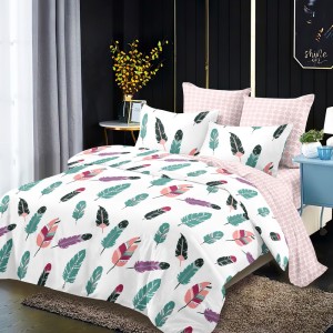 Lenjerie Pat Dublu, FINET, 6 piese, Alb, Roz, Pene