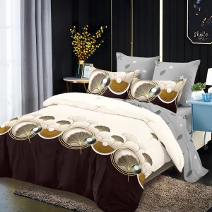 Lenjerie Pat Dublu, FINET, 6 piese, Crem, Maro, Gri, Frunze