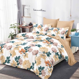 Lenjerie Pat Dublu, FINET, 6 piese, Alb, Bej, Flori