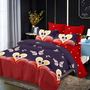 Lenjerie Pat Dublu, FINET, 6 piese, Mov, Roșu, Inimioare, Fluturi