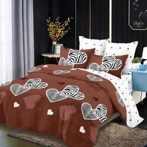 Lenjerie Pat Dublu, FINET, 6 piese, Maro, Alb, Inimioare Lenjerie Pat Dublu, FINET, 6 piese, Maro, Alb, Inimioare