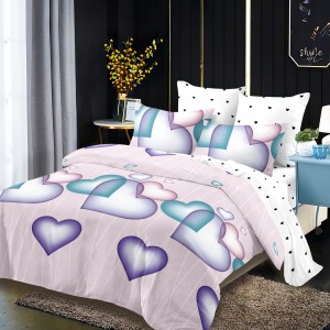 Lenjerie Pat Dublu, FINET, 6 piese, Alb, Roz, Inimioare