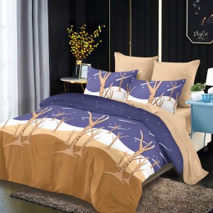 Lenjerie Pat Dublu, FINET, 6 piese, Albastru, Maroniu, Trunchiuri de Copaci