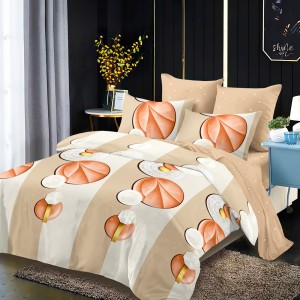 Lenjerie Pat Dublu, FINET, 6 piese, Bej, Oranj, Dungi, Cercuri