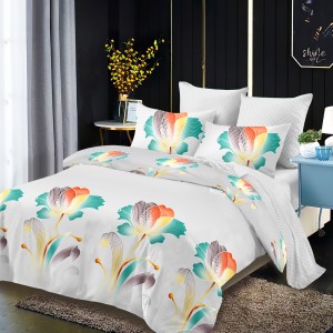 Lenjerie Pat Dublu, FINET, 6 piese, Gri, Flori Colorate