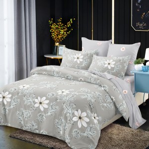 Lenjerie Pat Dublu, FINET, 6 piese, Gri, Flori