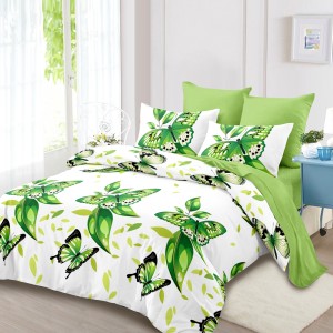 Lenjerie Pat Dublu, FINET, 6 piese, Alb, Verde, Fluturi, Frunze Lenjerie Pat Dublu, FINET, 6 piese, Alb, Verde, Fluturi, Frunze