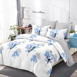 Lenjerie Pat Dublu, FINET, 6 piese, Crem, Gri, Flori