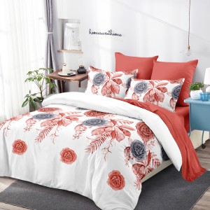 Lenjerie Pat Dublu, FINET, 6 piese, Alb, Grena, Flori