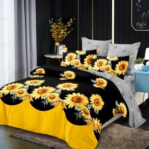 Lenjerie Pat Dublu, FINET, 6 piese, Negru, Galben, Floarea Soarelui Lenjerie Pat Dublu, FINET, 6 piese, Negru, Galben, Floarea Soarelui