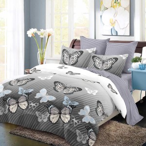 Lenjerie Pat Dublu, FINET, 6 piese, Gri, Fluturi