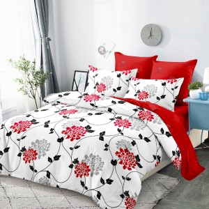 Lenjerie Pat Dublu, FINET, 6 piese, Alb, Roșu, Flori