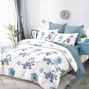 Lenjerie Pat Dublu, FINET, 6 piese, Alb, Bleu, Flori