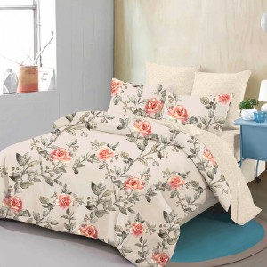 Lenjerie Pat Dublu, FINET, 6 piese, Bej, Flori Lenjerie Pat Dublu, FINET, 6 piese, Bej, Flori