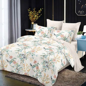 Lenjerie Pat Dublu, FINET, 6 piese, Bej deschis, Flori