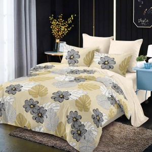 Lenjerie Pat Dublu, FINET, 6 piese, Bej, Flori